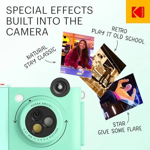 KODAK Smile+ Wireless Digital Instant Print Camera with Effect-Changing Lens, 2x3” Zink Sticky-Backed Photo Prints Mint Green | 5MP CMOS Sensor thumbnail 3