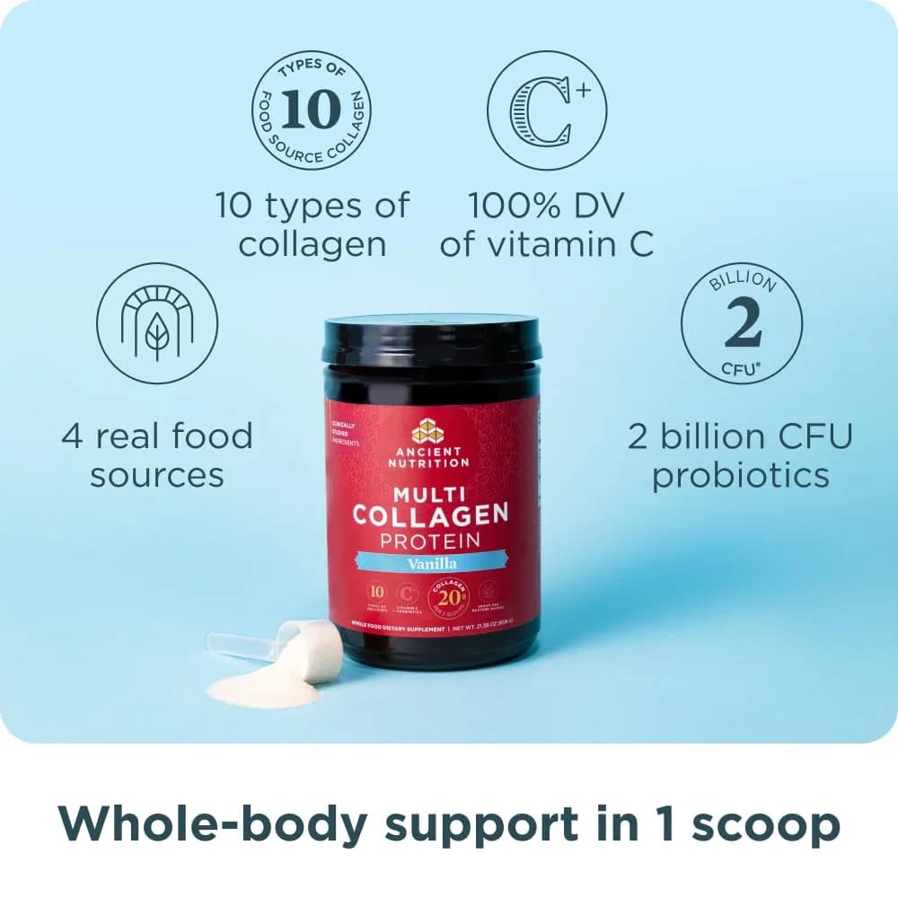 Ancient Nutrition Collagen Peptides Powder Vanilla 60 Servings | Hydrolyzed Collagen for Skin, Joints, Gut Health - view 3