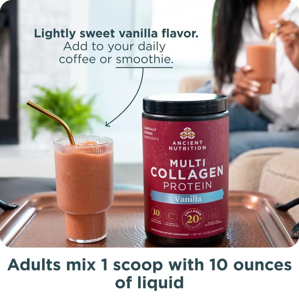 Ancient Nutrition Collagen Peptides Powder Vanilla 60 Servings | Hydrolyzed Collagen for Skin, Joints, Gut Health - view 4