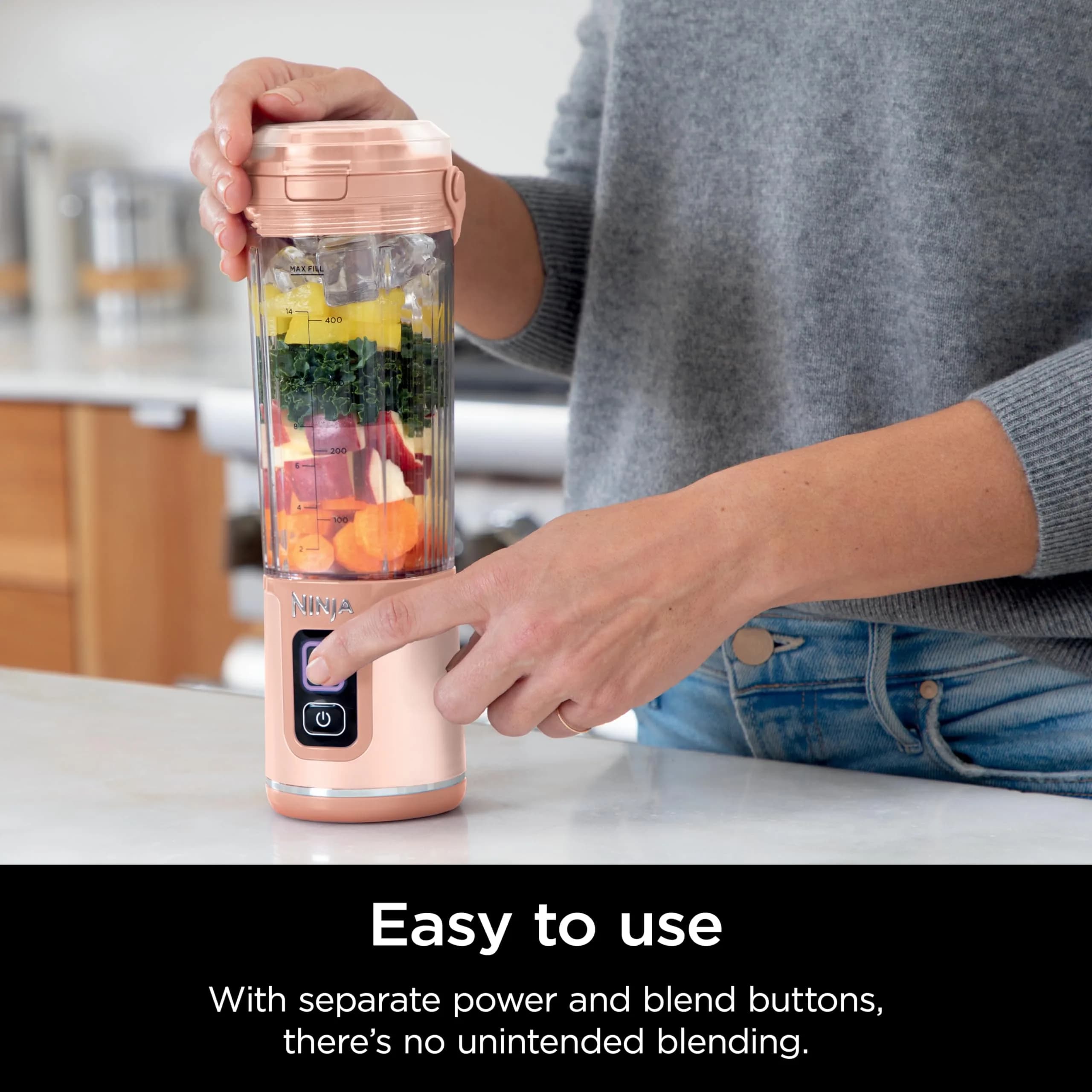 Ninja Blast Portable Blender 18oz Two-Pack in Peach & Stone - Cordless, Blends Ice & Frozen Fruit Anywhere thumbnail 4