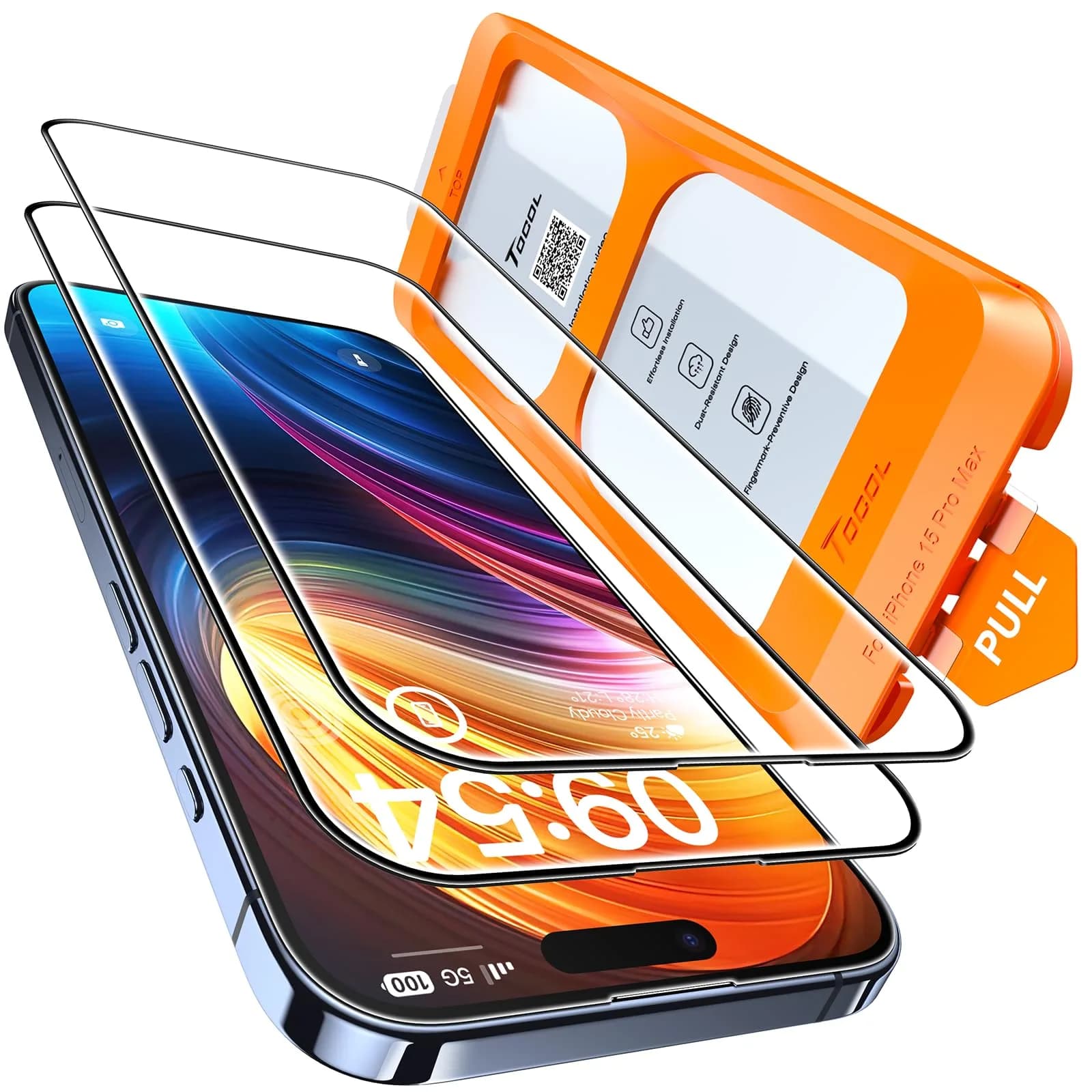 TOCOL iPhone 15 Pro Max Screen Protector | Easy Auto Installation, 9H Shockproof, Scratch-Resistant, Anti-Fingerprint, 2 Pack