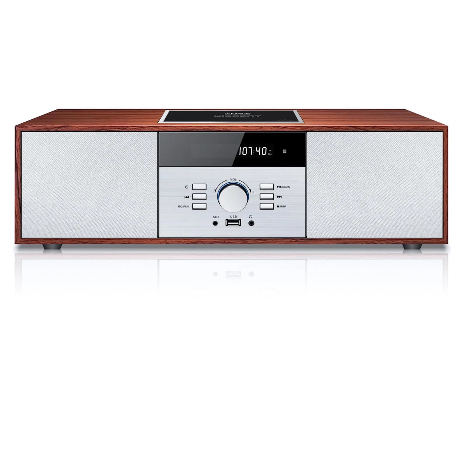 WIITHINK Vintage Style CD Player with Bluetooth, FM Radio, USB, 30W Wood Home HiFi Stereo System | 3.76 kg (8.3 lb) — Brown+Sliver