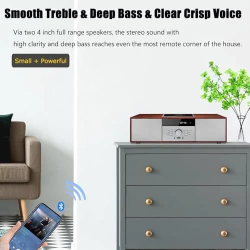 WIITHINK Vintage Style CD Player with Bluetooth, FM Radio, USB, 30W Wood Home HiFi Stereo System | 3.76 kg (8.3 lb) thumbnail 4