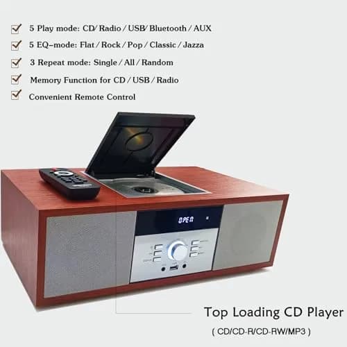 WIITHINK Vintage Style CD Player with Bluetooth, FM Radio, USB, 30W Wood Home HiFi Stereo System | 3.76 kg (8.3 lb) thumbnail 5