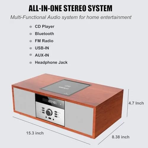 WIITHINK Vintage Style CD Player with Bluetooth, FM Radio, USB, 30W Wood Home HiFi Stereo System | 3.76 kg (8.3 lb) thumbnail 2