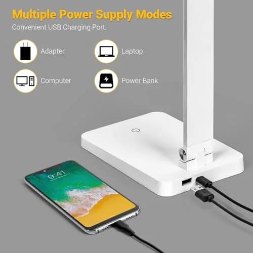Best World LED White Table Lamp with USB Charging Port & 3 Brightness Levels | 5000K Cool White thumbnail 2