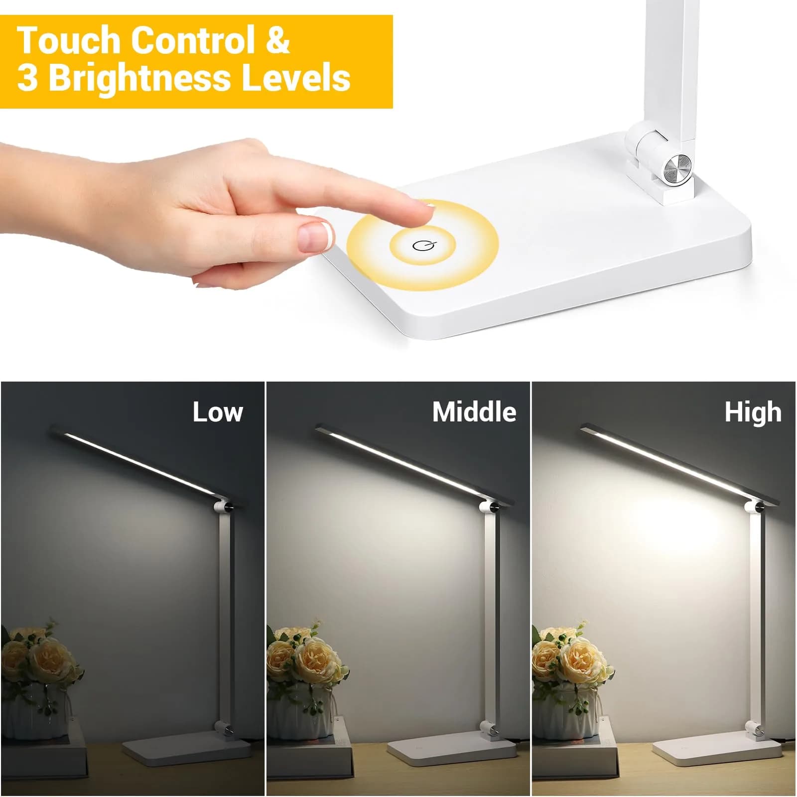 Best World LED White Table Lamp with USB Charging Port & 3 Brightness Levels | 5000K Cool White - view 3