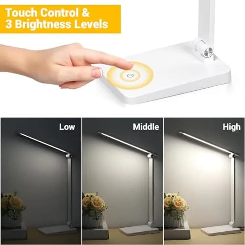 Best World LED White Table Lamp with USB Charging Port & 3 Brightness Levels | 5000K Cool White thumbnail 3