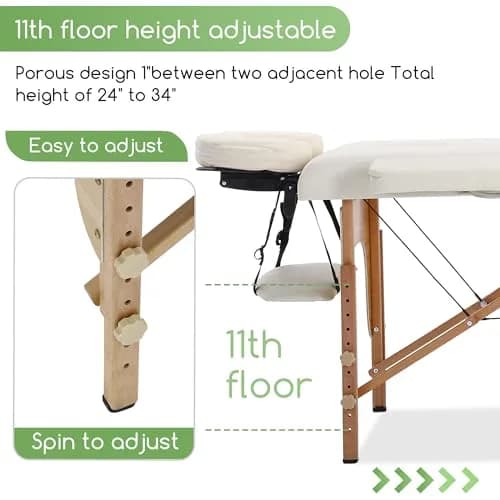 PayLessHere Massage Bed Portable Massage Table 24 inch Wide | Height Adjustable Spa Bed with Bolsters thumbnail 4