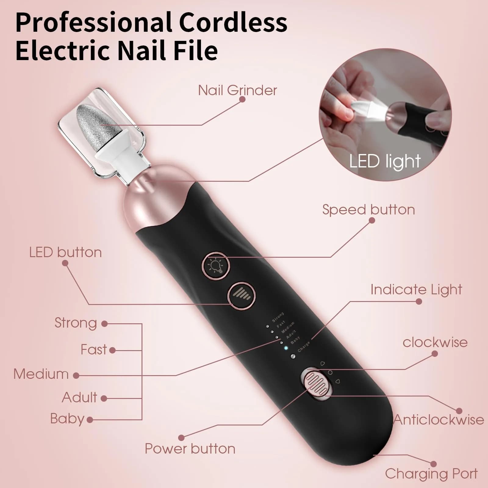 Hoxida Electric Nail Drill Machine for Manicure & Pedicure 20000 RPM | Black - view 8