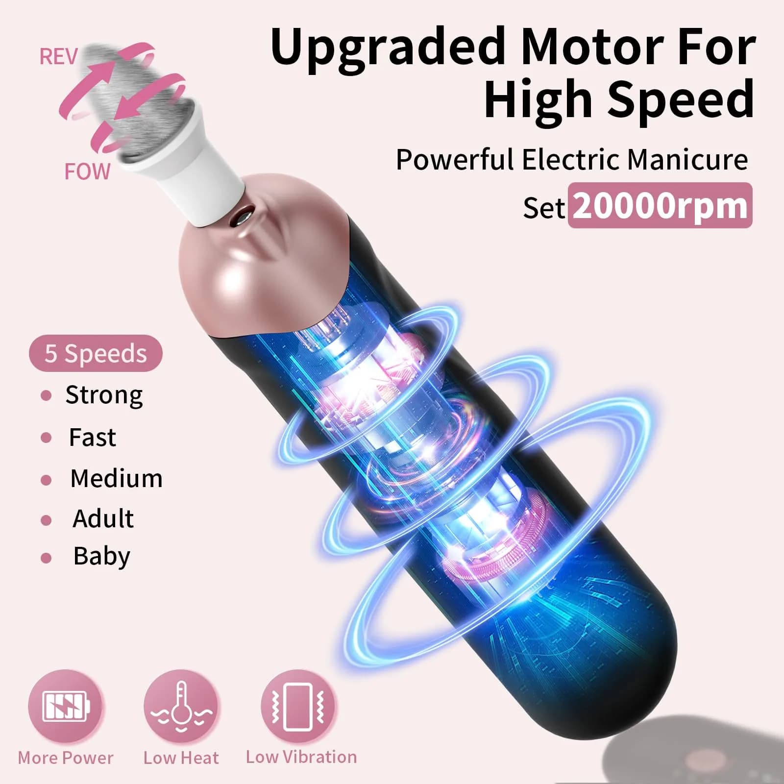 Hoxida Electric Nail Drill Machine for Manicure & Pedicure 20000 RPM | Black - view 2
