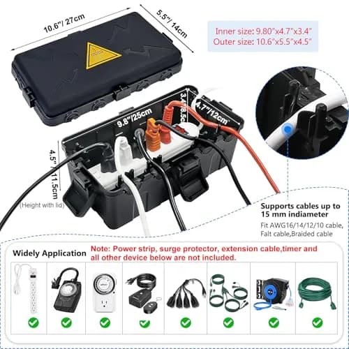 Hrensaw Medium Outdoor Electrical Box 10.6x5.5x4.5inch Waterproof IP54 Black thumbnail 2