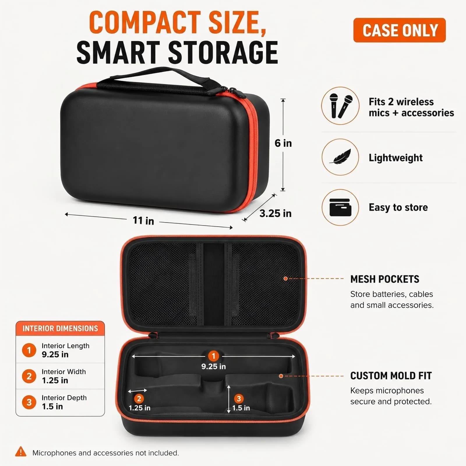 Againmore Dual Microphone Case for JBL PartyBox Wireless Mics, 11 x 6 x 3.25 inches | Precision Fit for Secure Transport - view 5