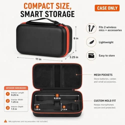 Againmore Dual Microphone Case for JBL PartyBox Wireless Mics, 11 x 6 x 3.25 inches | Precision Fit for Secure Transport thumbnail 5