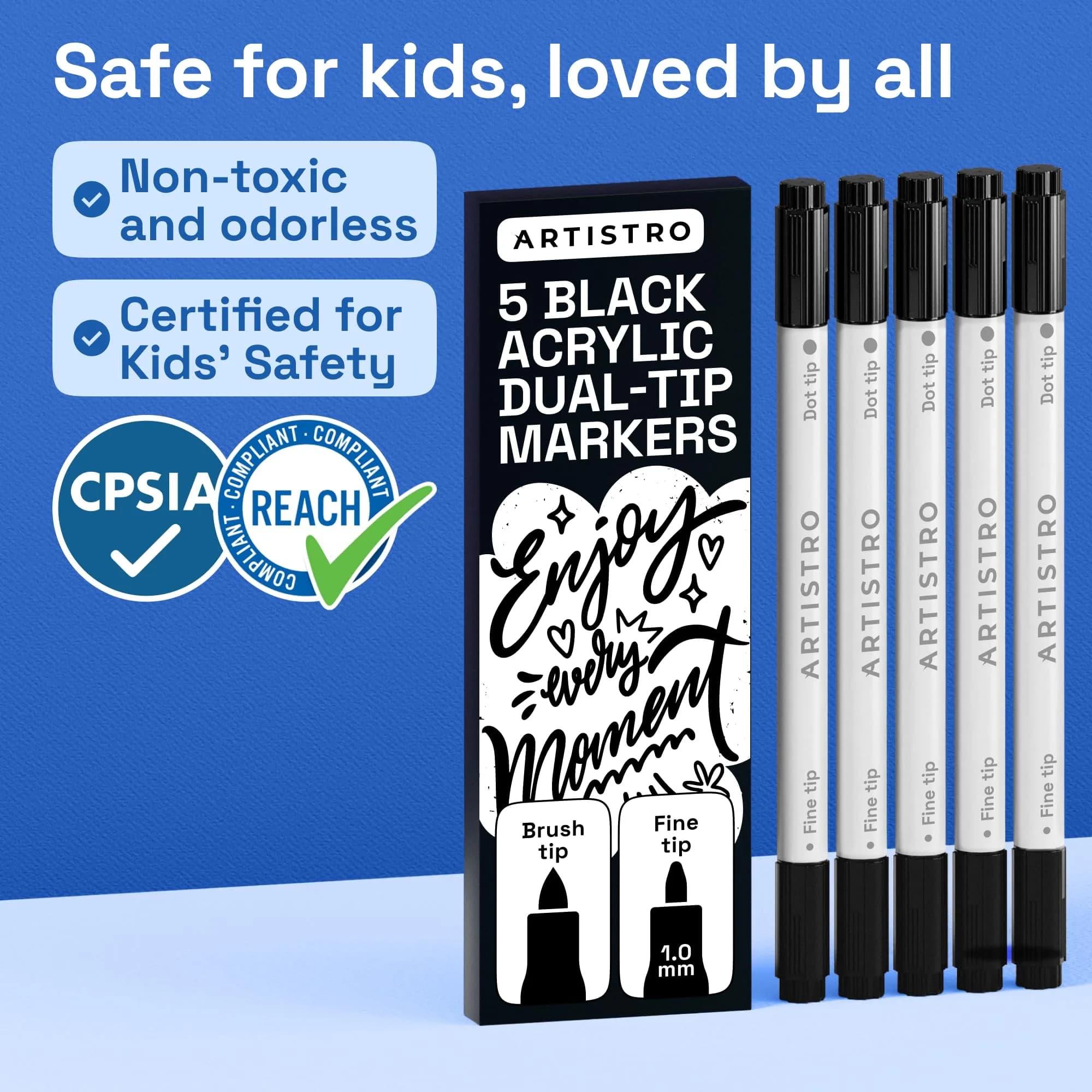 ARTISTRO Dual-Tip Acrylic Paint Markers (5 Black Pens) | Precision Lines & Bold Strokes for Crafts - view 6