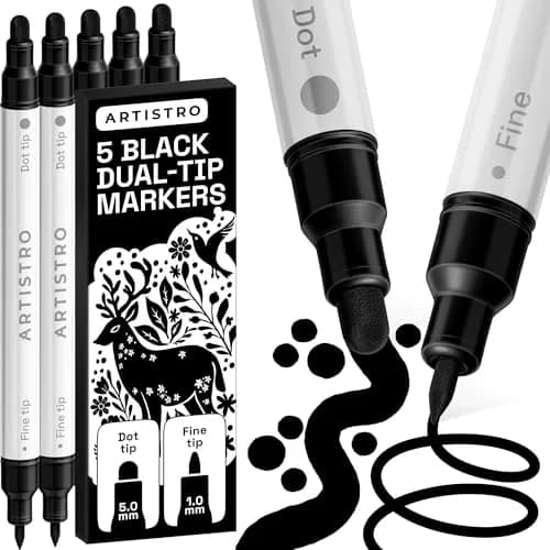 ARTISTRO Dual-Tip Acrylic Paint Markers (5 Black Pens) | Precision Lines & Bold Strokes for Crafts thumbnail 1