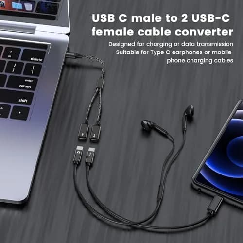 MOGOOD USB C Splitter Adapter for Data Transfer - 1 Male to 2 Female USB-C Ports | Black thumbnail 4