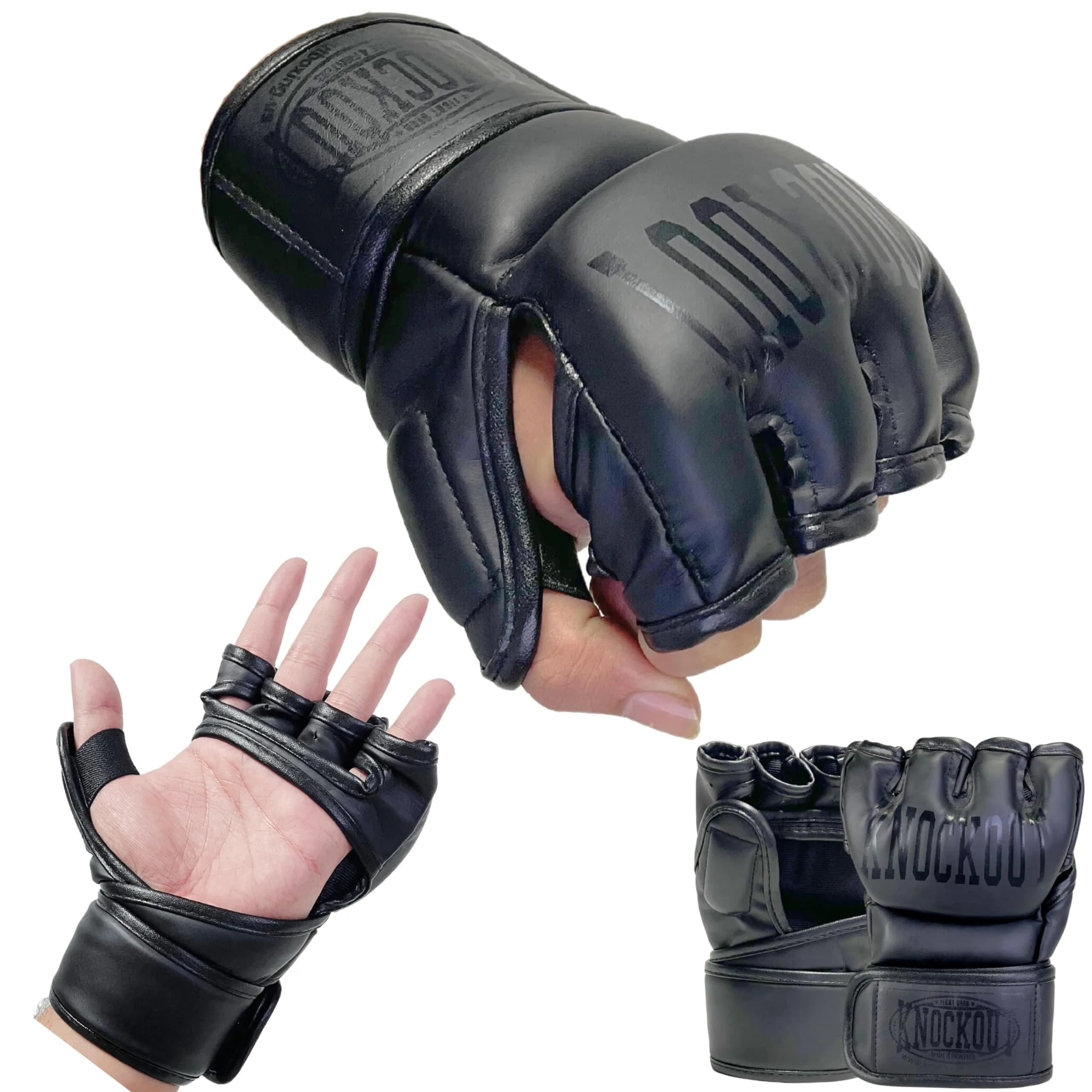 Knockout Fight Gear MMA Gloves Large | Hybrid Open Palm Design for Combat Sports