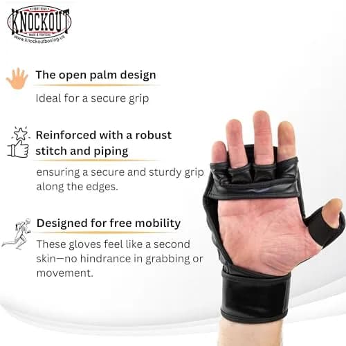 Knockout Fight Gear MMA Gloves Large-X-Large | Hybrid Open Palm, Double Wrist Support (en_US) thumbnail 3