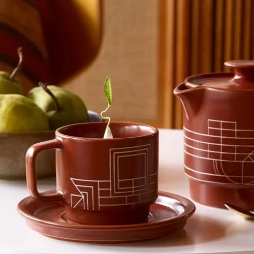 Tea Forte Terra Frank Lloyd Wright Porcelain Café Cup with Lid | 8oz Elegant Teacup for Tea Lovers thumbnail 5