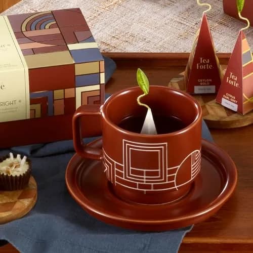 Tea Forte Terra Frank Lloyd Wright Porcelain Café Cup with Lid | 8oz Elegant Teacup for Tea Lovers thumbnail 7