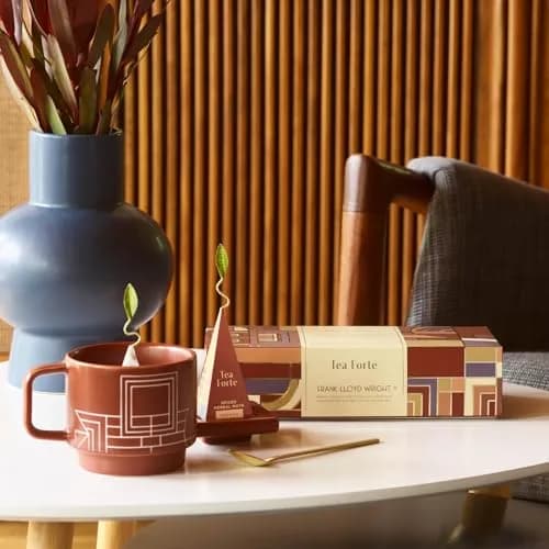 Tea Forte Terra Frank Lloyd Wright Porcelain Café Cup with Lid | 8oz Elegant Teacup for Tea Lovers thumbnail 8