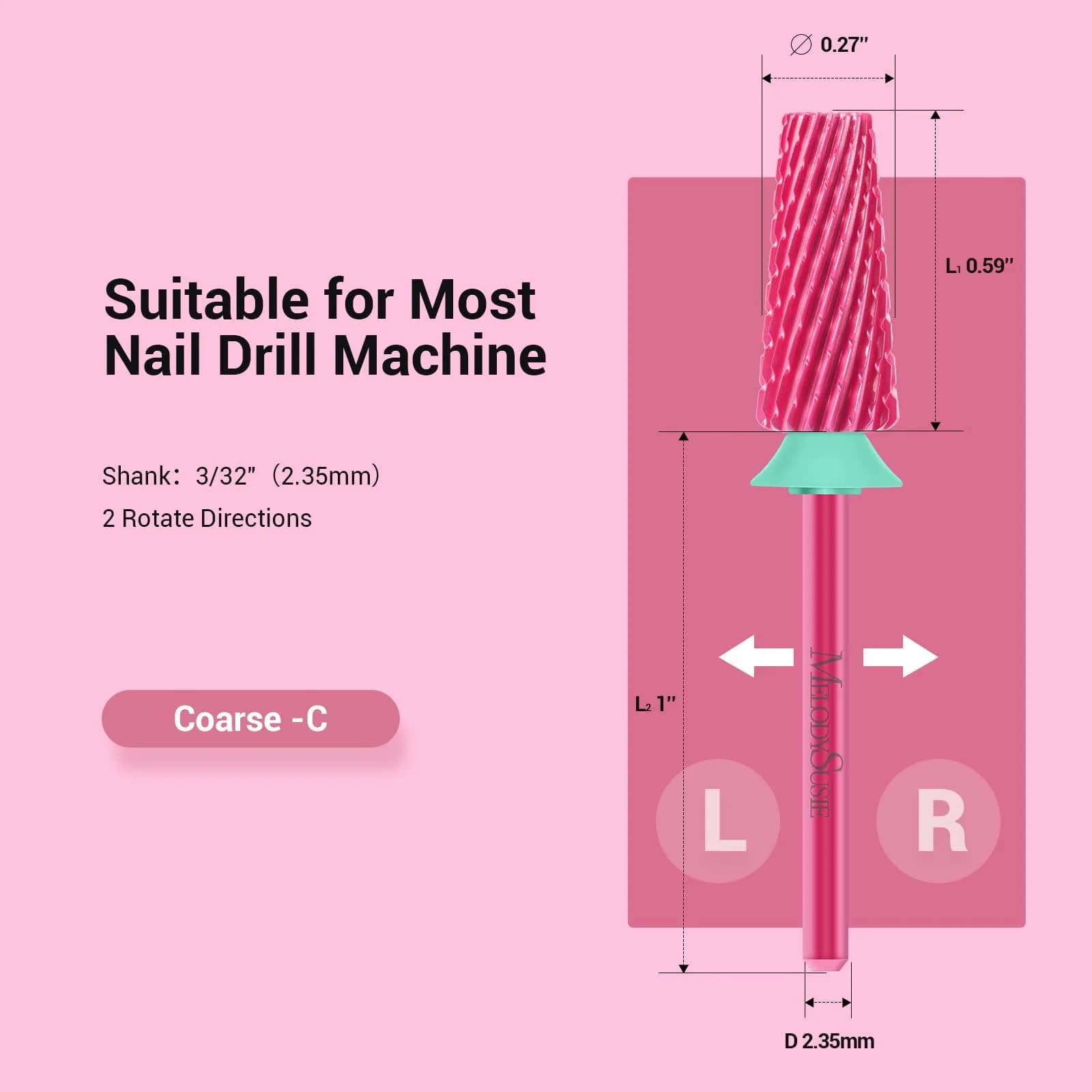 MelodySusie Professional 5 in 1 Nail Drill Bits Set, 3/32'' Carbide Tungsten, Pink Blossom | Manicure Pedicure Cuticle Gel Polishing - view 5