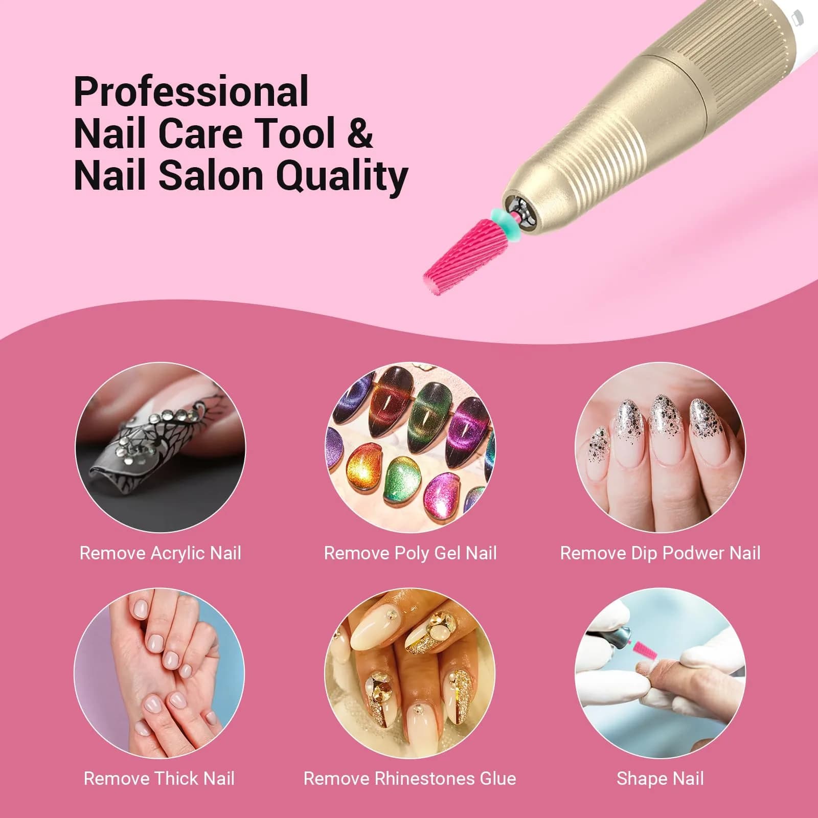 MelodySusie Professional 5 in 1 Nail Drill Bits Set, 3/32'' Carbide Tungsten, Pink Blossom | Manicure Pedicure Cuticle Gel Polishing - view 6