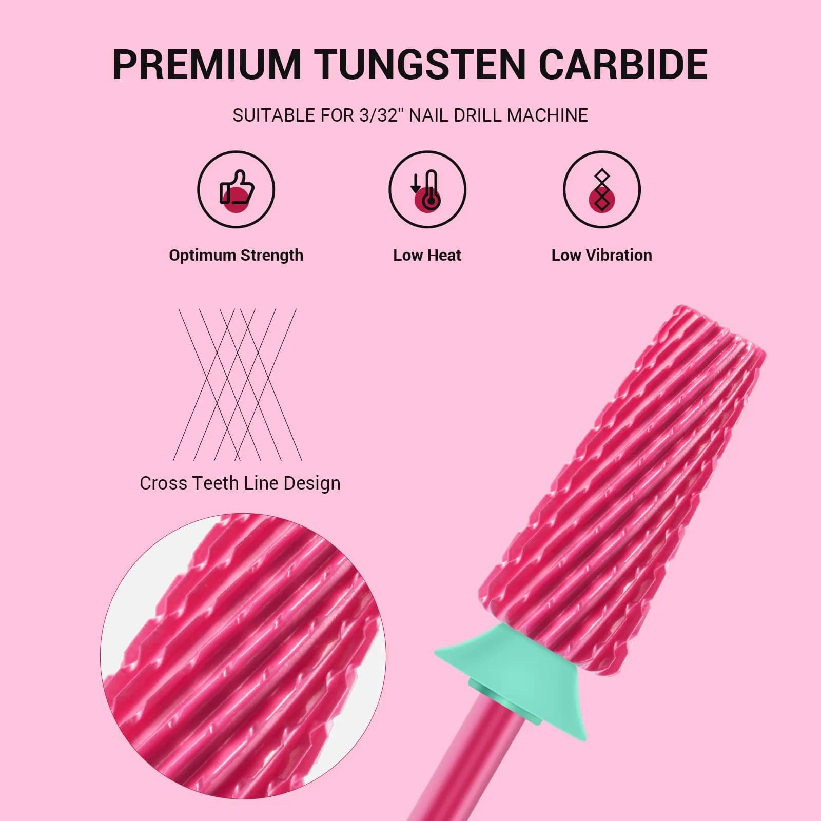 MelodySusie Professional 5 in 1 Nail Drill Bits Set, 3/32'' Carbide Tungsten, Pink Blossom | Manicure Pedicure Cuticle Gel Polishing - view 2