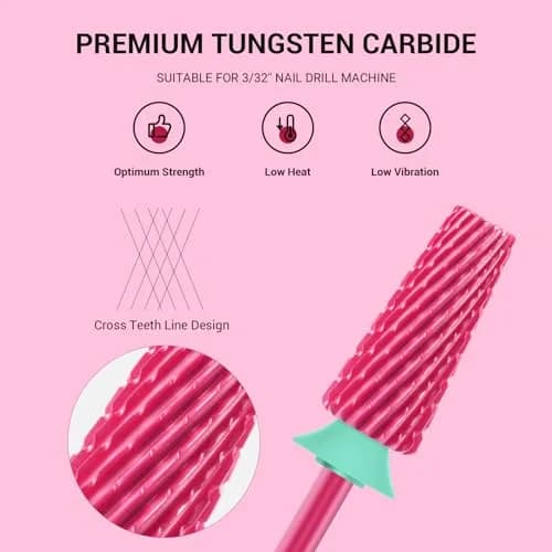 MelodySusie Professional 5 in 1 Nail Drill Bits Set, 3/32'' Carbide Tungsten, Pink Blossom | Manicure Pedicure Cuticle Gel Polishing thumbnail 2