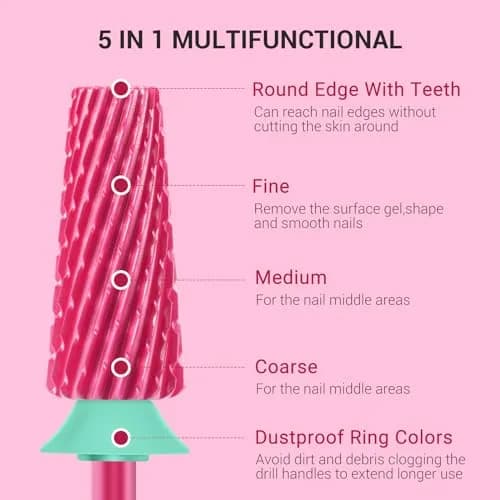 MelodySusie Professional 5 in 1 Nail Drill Bits Set, 3/32'' Carbide Tungsten, Pink Blossom | Manicure Pedicure Cuticle Gel Polishing thumbnail 3