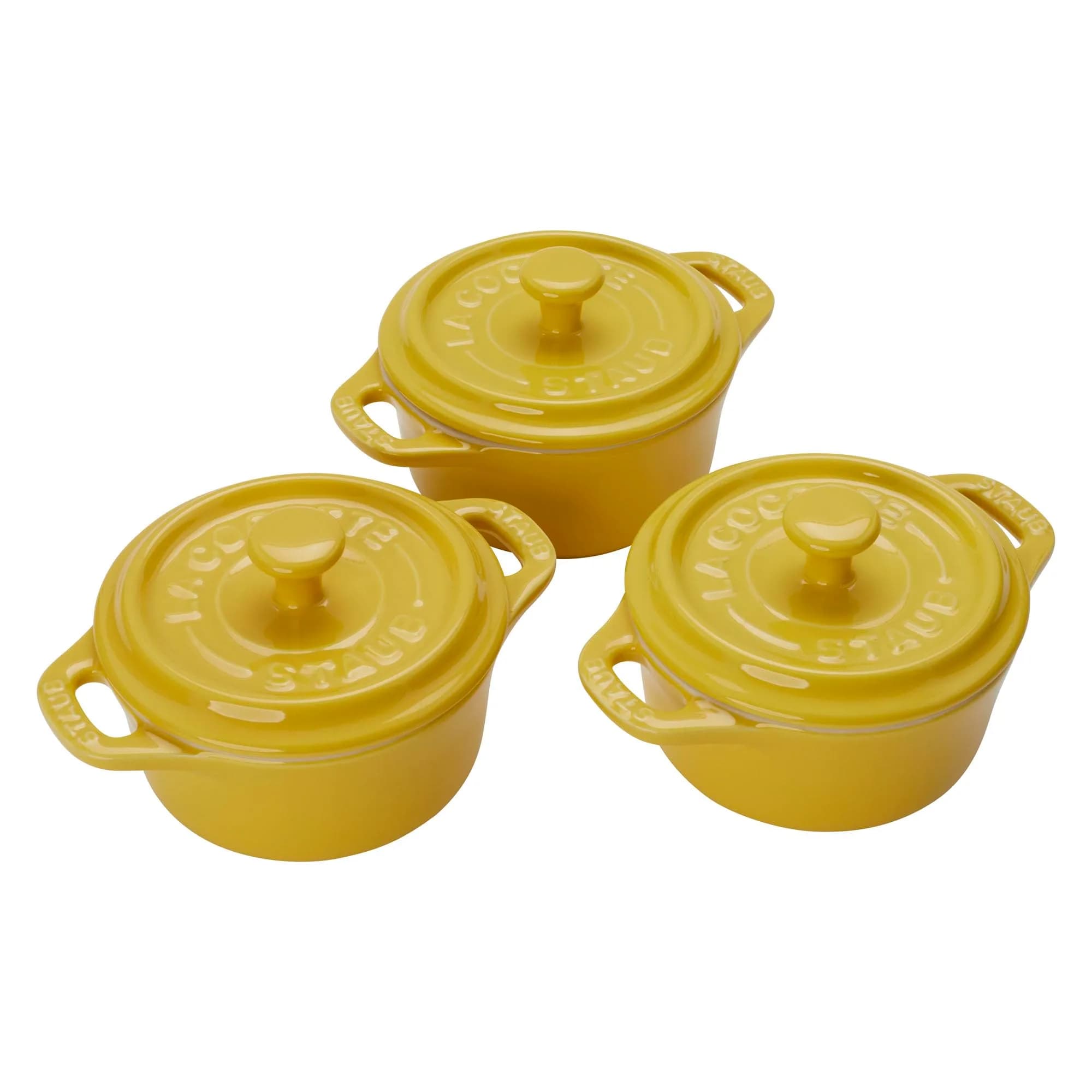 STAUB Ceramic Dutch Oven 3-piece Mini Round Cocotte Dark Blue | Oven & Microwave Safe — Citron