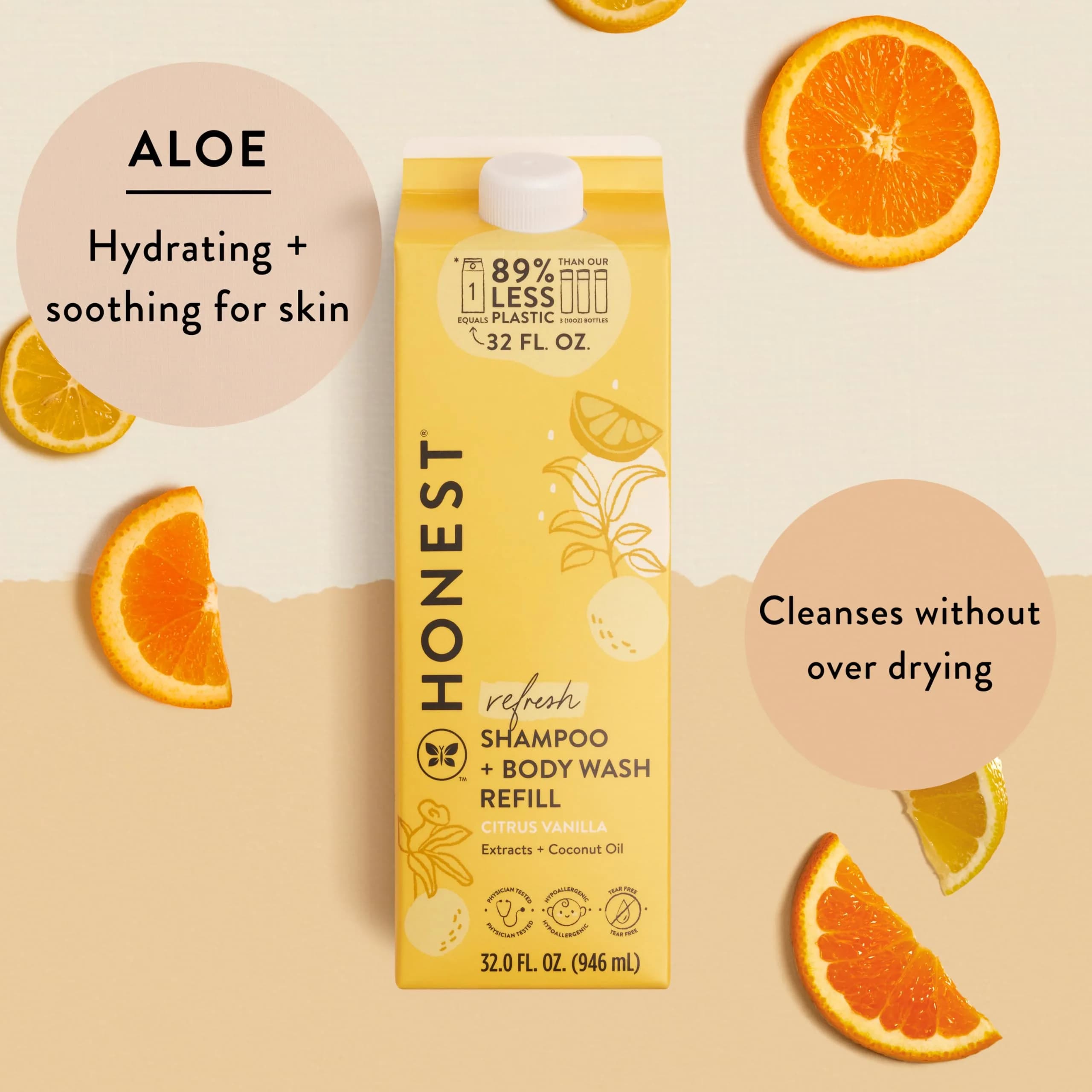 The Honest Company 2-in-1 Shampoo Body Wash Refill Citrus Vanilla Refresh, 32 fl oz (946 ml) | Hypoallergenic & Tear-Free - view 2