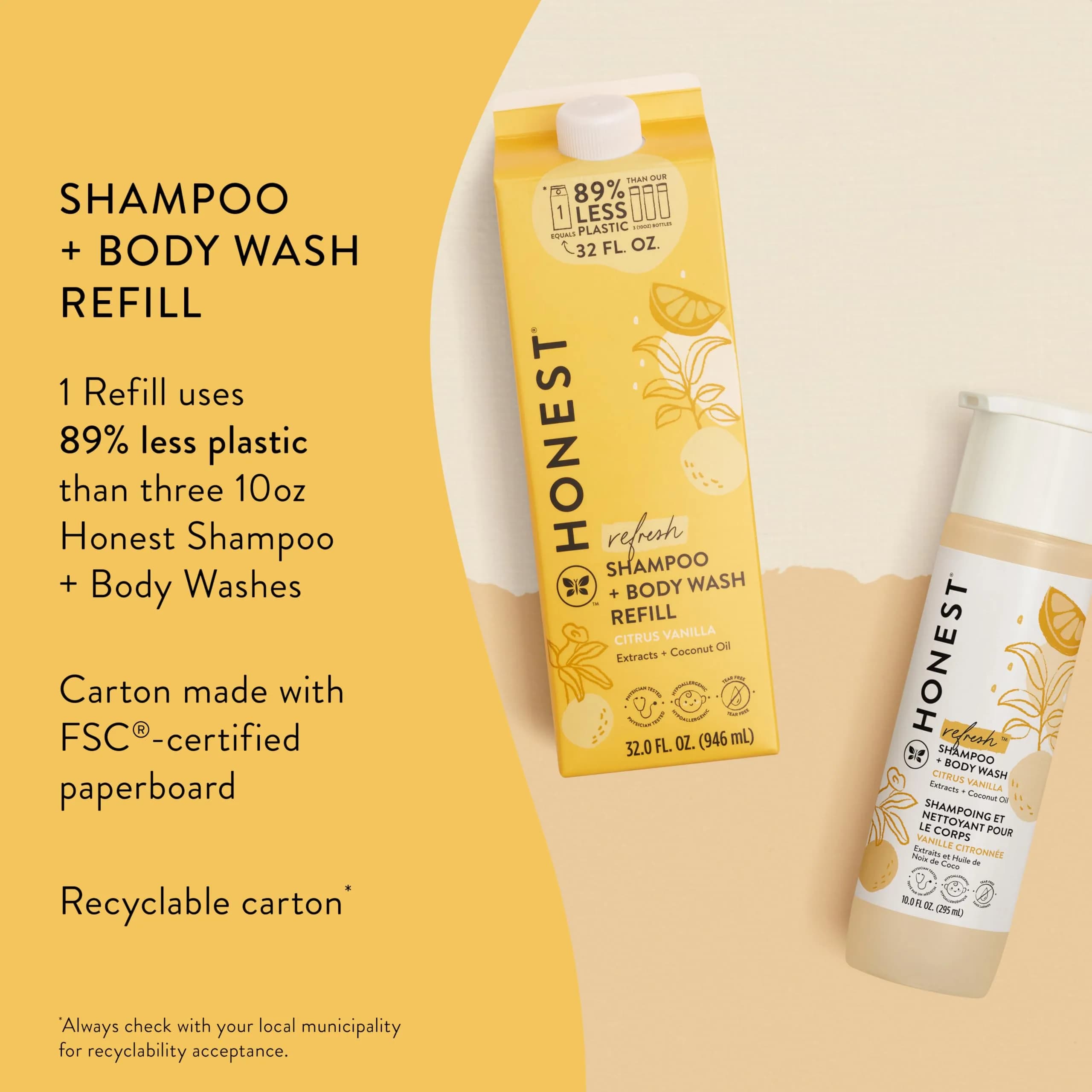 The Honest Company 2-in-1 Shampoo Body Wash Refill Citrus Vanilla Refresh, 32 fl oz (946 ml) | Hypoallergenic & Tear-Free - view 3