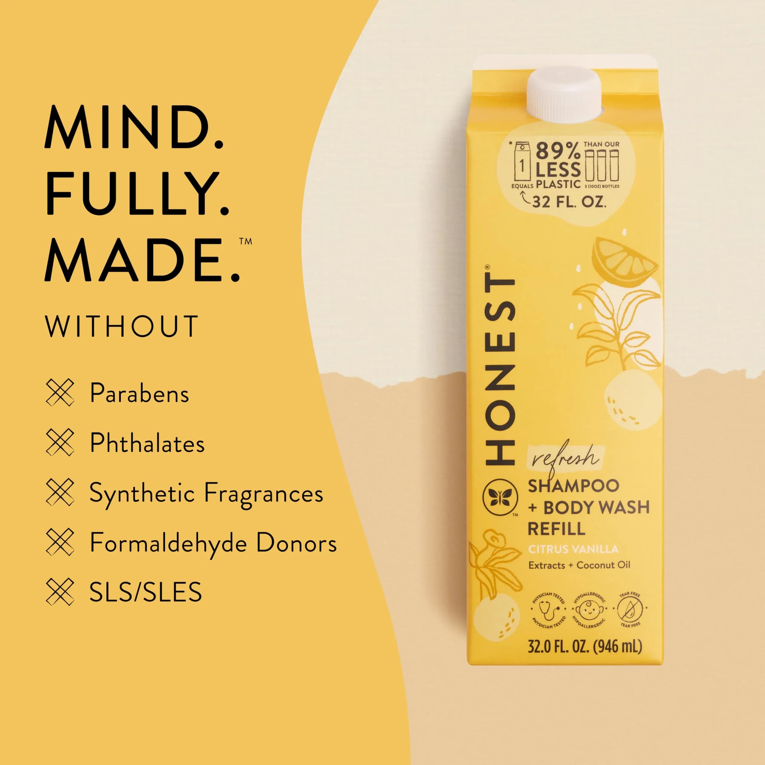 The Honest Company 2-in-1 Shampoo Body Wash Refill Citrus Vanilla Refresh, 32 fl oz (946 ml) | Hypoallergenic & Tear-Free - view 5