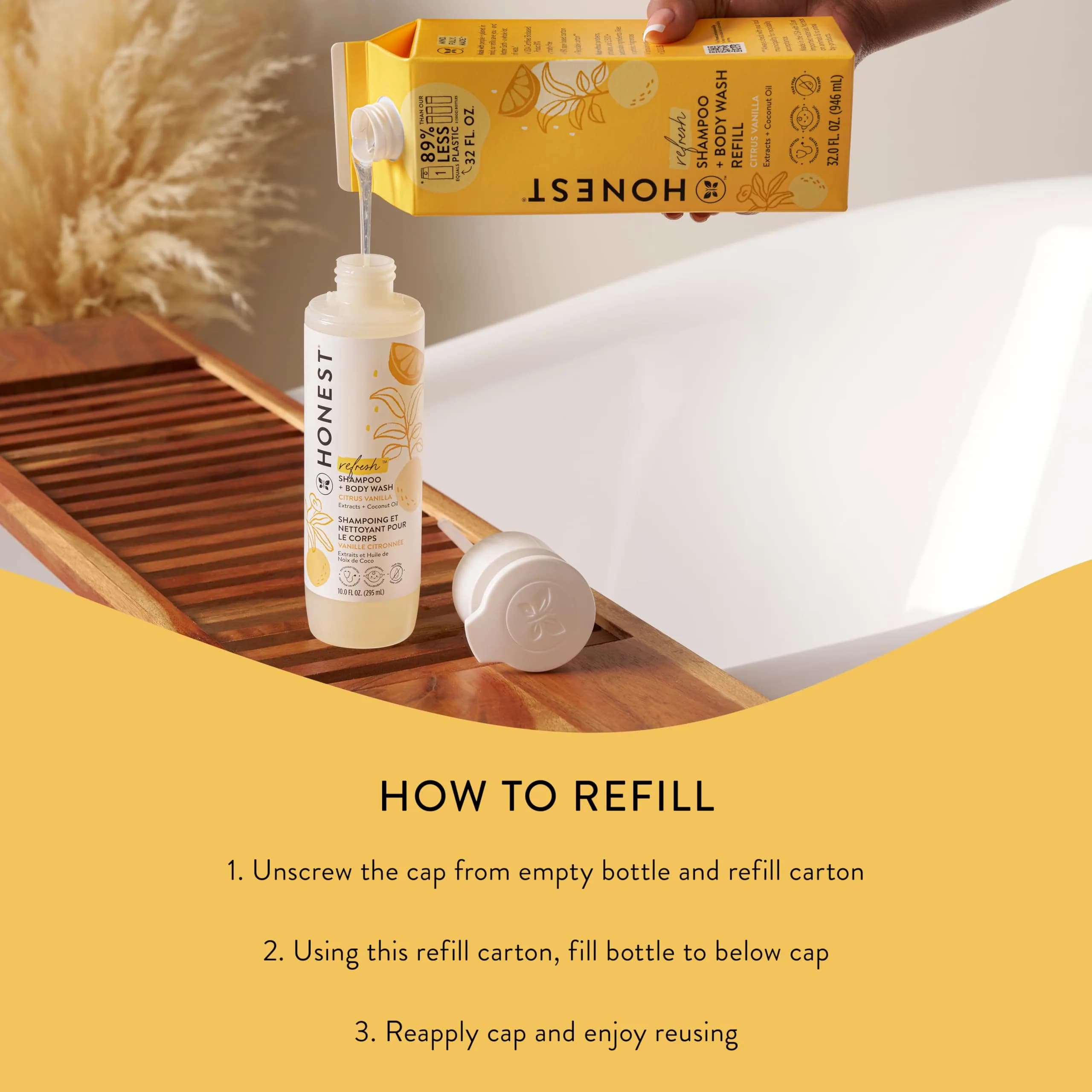 The Honest Company 2-in-1 Shampoo Body Wash Refill Citrus Vanilla Refresh, 32 fl oz (946 ml) | Hypoallergenic & Tear-Free - view 6