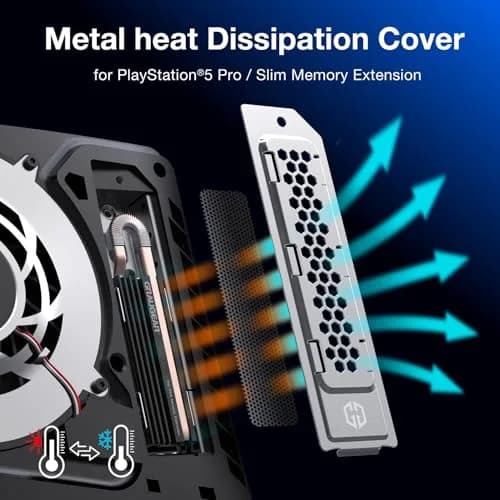 GRAUGEAR Metal Heat Dissipation Cover for PS5 Pro/Slim M.2 SSD Expansion Slot | Silver (12.6cm x 3.3cm x 0.5cm) thumbnail 6