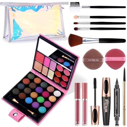 QiBest Makeup Set for Women Full Kit | 32 Colors Palette, 5pcs Brushes, Mascara & Eyeliner, Lipsticks, Cosmetic Bag thumbnail 1