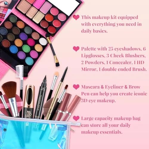QiBest Makeup Set for Women Full Kit | 32 Colors Palette, 5pcs Brushes, Mascara & Eyeliner, Lipsticks, Cosmetic Bag thumbnail 4