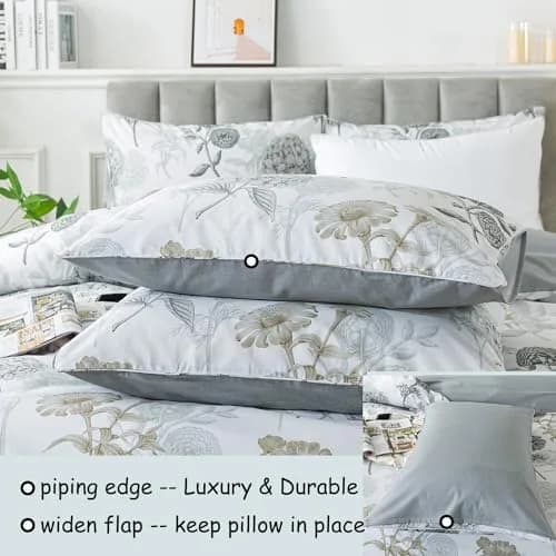 FADFAY Floral Duvet Cover Sets Twin Size 100% Cotton Ink Grey | Vintage Flower Patterned Comforter Cover for All Seasons thumbnail 4