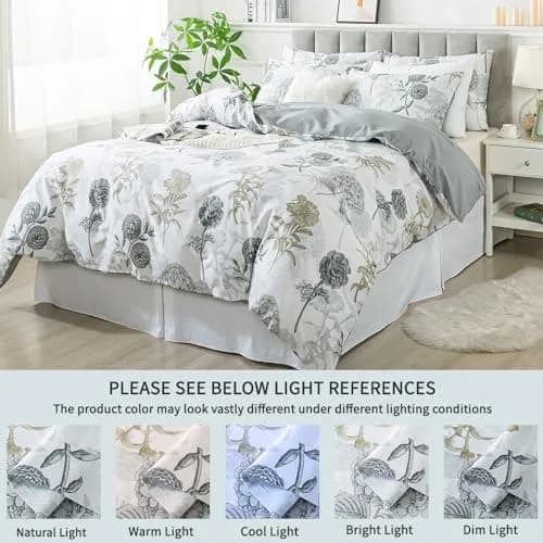 FADFAY Floral Duvet Cover Sets Twin Size 100% Cotton Ink Grey | Vintage Flower Patterned Comforter Cover for All Seasons thumbnail 5
