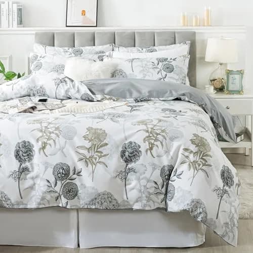 FADFAY Floral Duvet Cover Sets Twin Size 100% Cotton Ink Grey | Vintage Flower Patterned Comforter Cover for All Seasons thumbnail 9