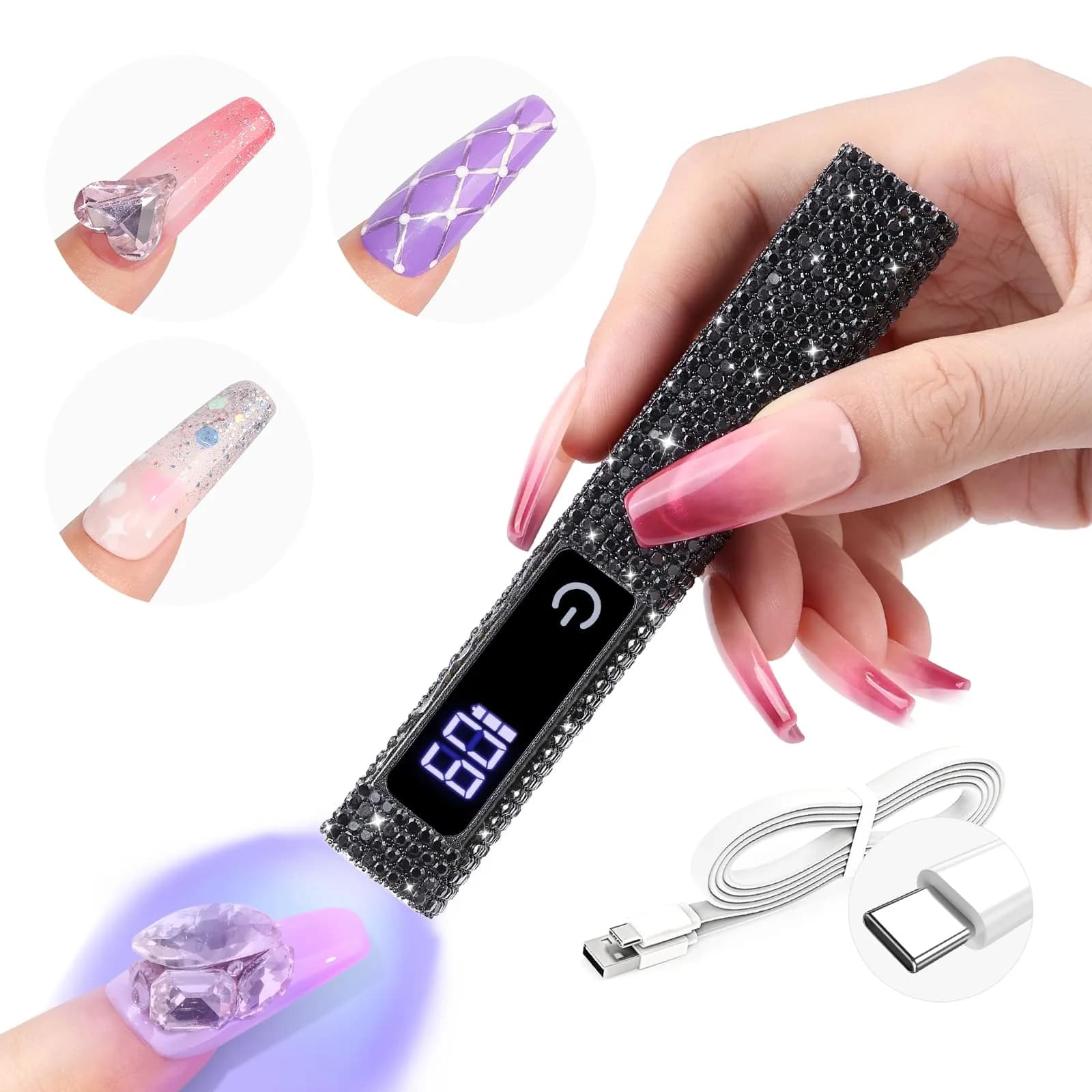 SAVILAND Mini Handheld UV Nail Lamp 12W Black Diamond | 10s Flash Cure Cordless Rechargeable - main product image
