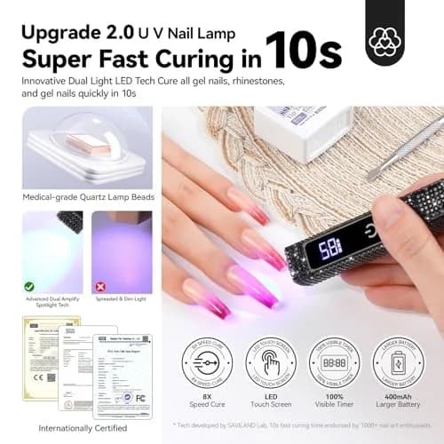 SAVILAND Mini Handheld UV Nail Lamp 12W Black Diamond | 10s Flash Cure Cordless Rechargeable thumbnail 2