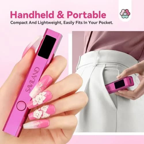 SAVILAND Mini Handheld UV LED Nail Lamp 12W Bright Pink | Fast Gel Curing with 5x Magnifying Lens thumbnail 6