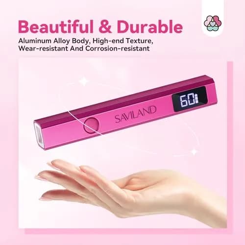 SAVILAND Mini Handheld UV LED Nail Lamp 12W Bright Pink | Fast Gel Curing with 5x Magnifying Lens thumbnail 7