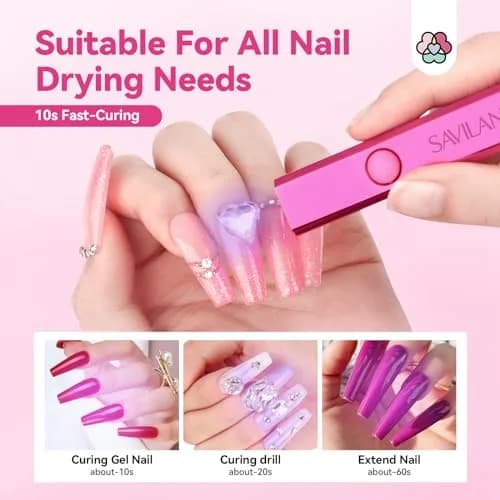 SAVILAND Mini Handheld UV LED Nail Lamp 12W Bright Pink | Fast Gel Curing with 5x Magnifying Lens thumbnail 4