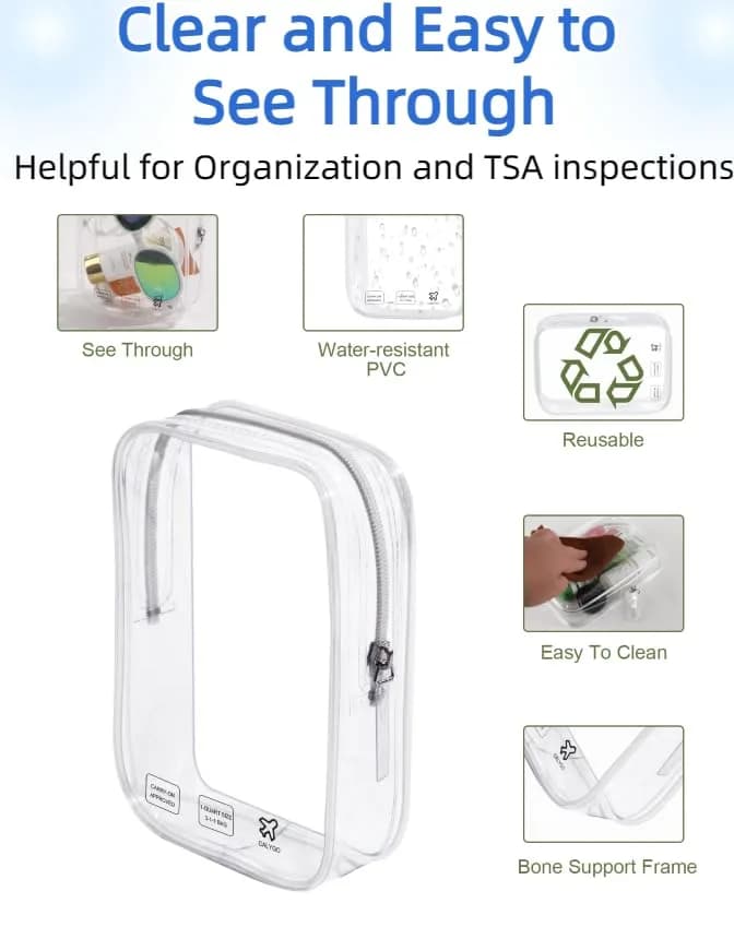 CALYGO 5-Pack TSA Approved Toiletry Bags 1 Quart (156 ml) | Clear Travel Pouch for Liquids & Makeup thumbnail 3
