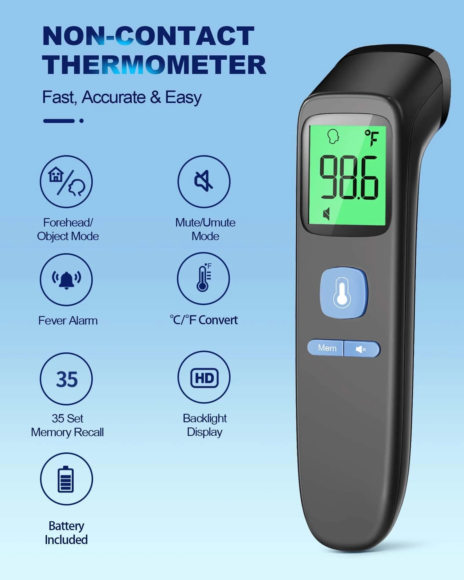 ANMEATE Non-Contact Forehead Thermometer 1 Second Result | Accurate Readings for Adults and Kids - view 2