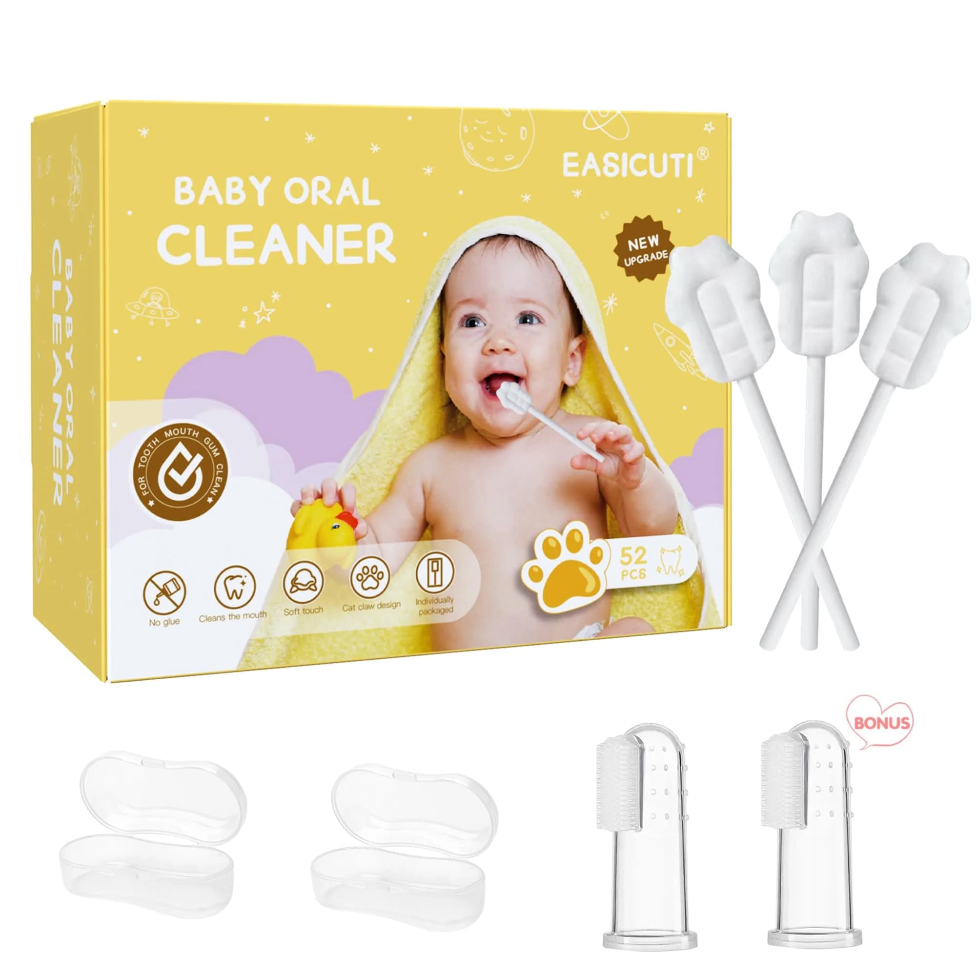 EASICUTI Baby Tongue Cleaner 52PCS | Infant Oral Hygiene & Teething Massage